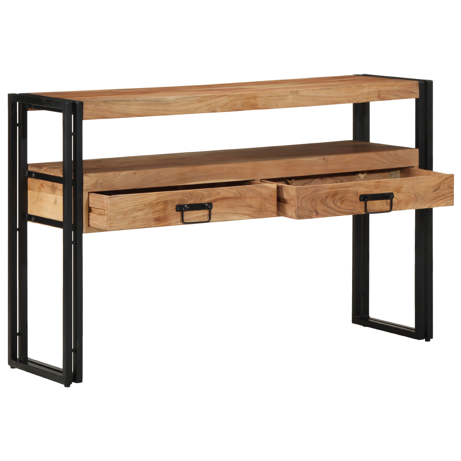 vidaXL Bijzettafels 120x33x75 cm massief acaciahout en metaal zwart