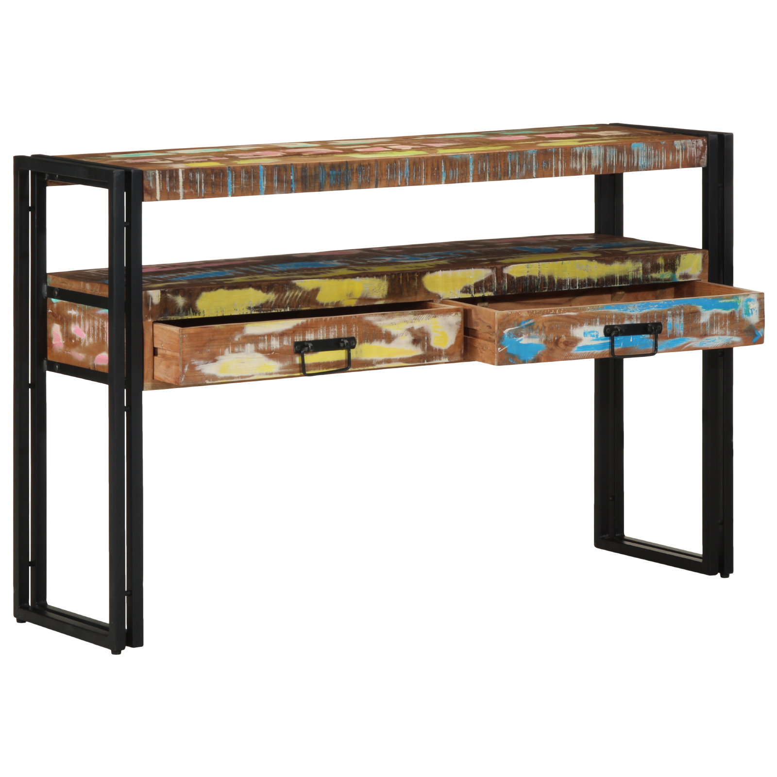 vidaXL Bijzettafels 120x33x75 cm gerecycled hout en metaal meerkleurig