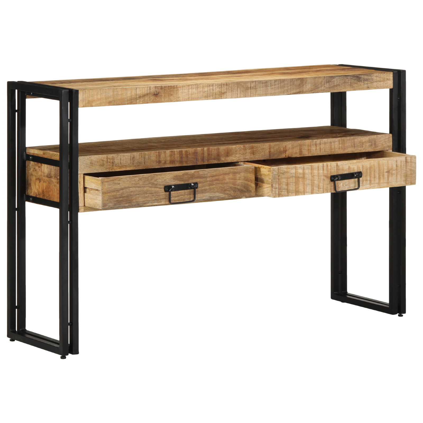vidaXL Bijzettafels 120x33x75 cm massief mangohout en metaal zwart
