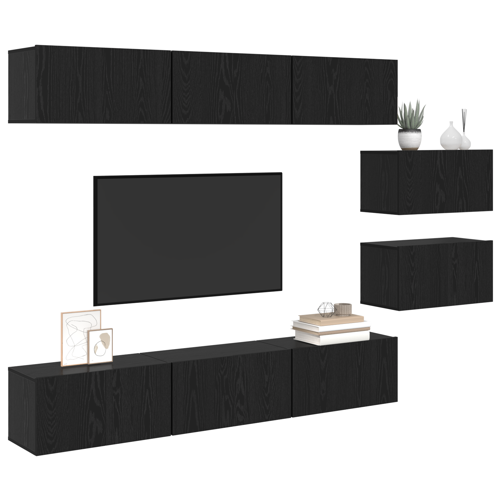vidaXL Tv-meubelset 8 pcs Zwart eiken 60 x 30 x 30.5 cm Bewerkt hout