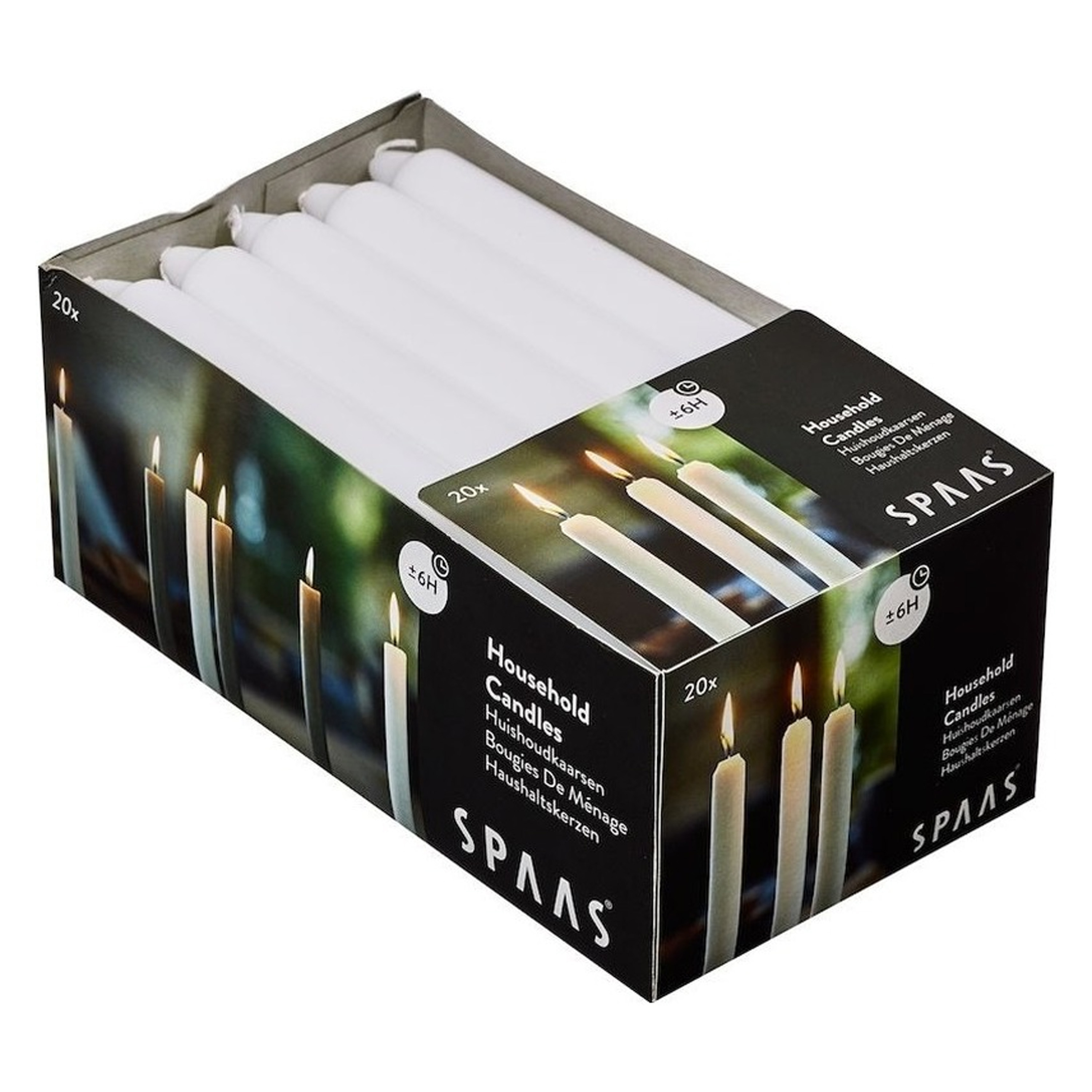 SPAAS Huishoudkaarsen - 20x - wit - 18 cm - 6 branduren - lange kaarsen - tafelkaarsen -