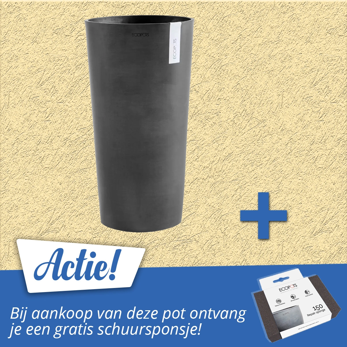 Ecopots Bloempot Extra Hoog Amsterdam 90 cm Donkergrijs Antraciet 