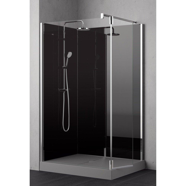 Nemo Stock Vidrio complete inloopdouche - 120x90x195cm - met zijwand 37cm - met garnituur - achterwand zwart - douchebak grijs - chroom RNAA12090H2-H