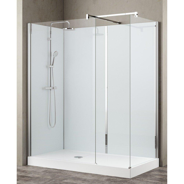 Nemo Stock Vidrio inloopdouche - 160x80x195cm - witte achterwand - inclusief douchebak grijs - met garnituur - wit/chroom RNAA16090HH-A