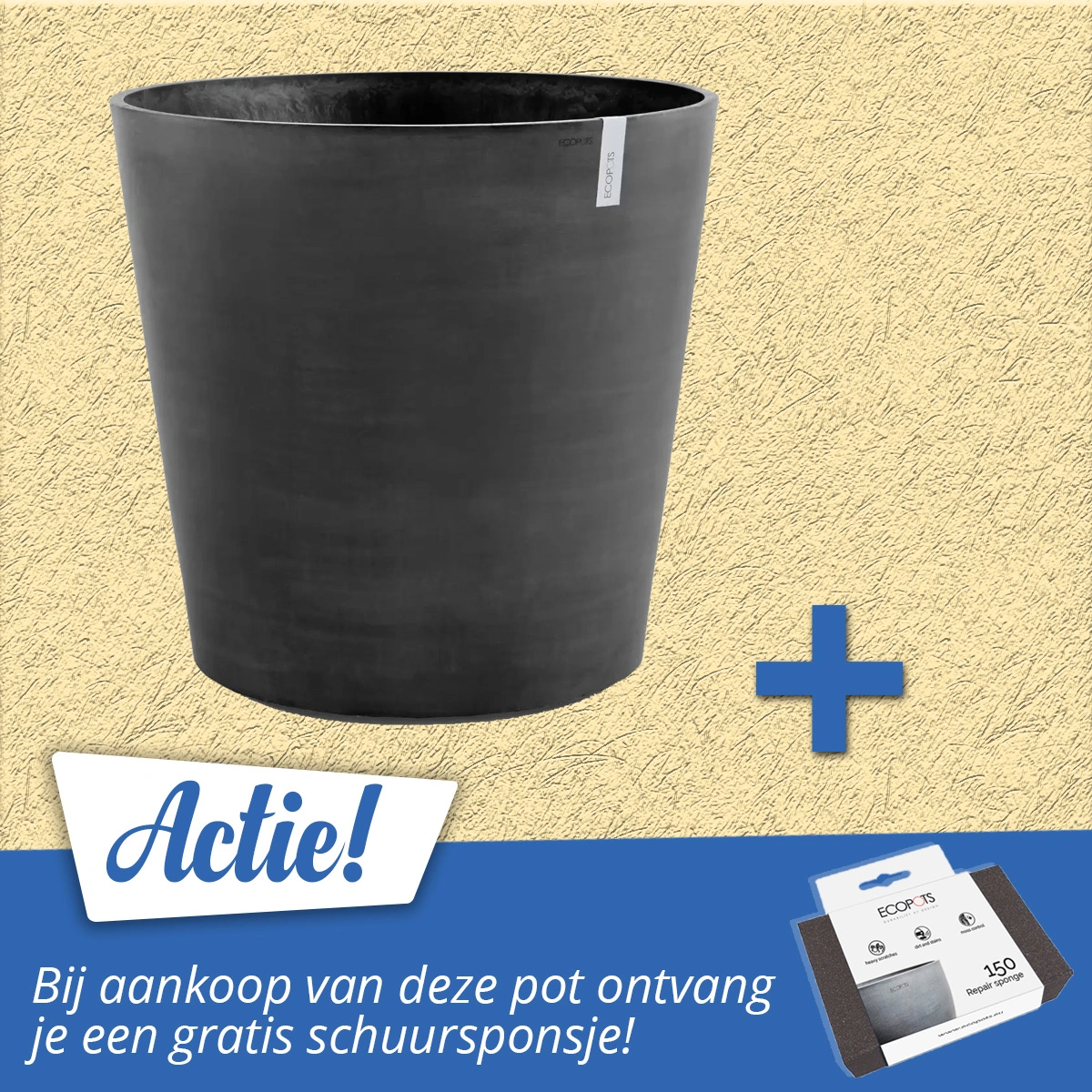Ecopots Bloempot Amsterdam 100 cm Donkergrijs Antraciet met wielen 