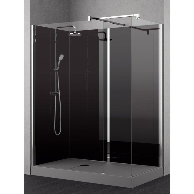 Nemo Stock Vidrio inloopdouche - 160x80x195cm - zwarte achterwand - inclusief douchebak grijs - met garnituur - zwart/chroom RNAA16080HH-H
