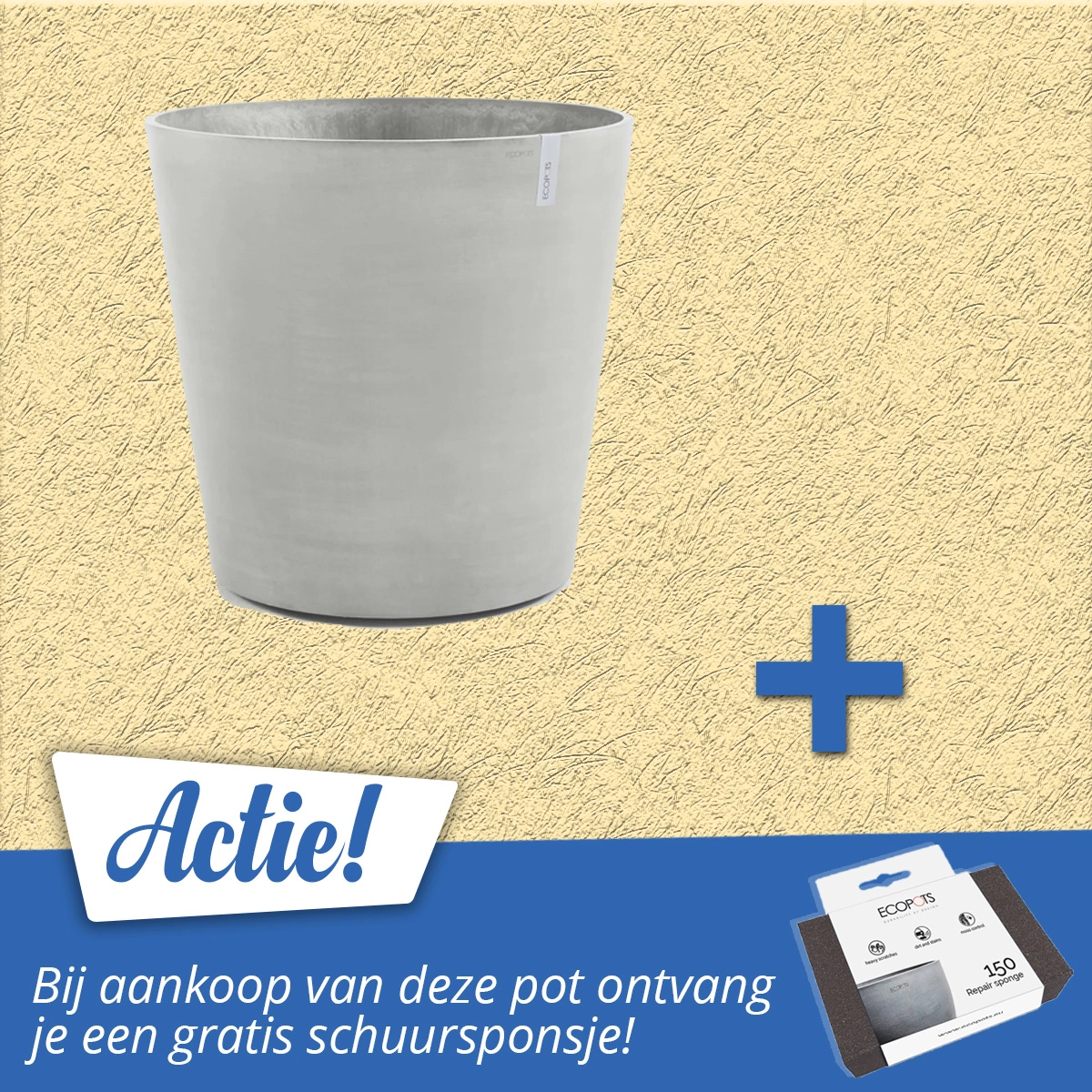 Ecopots Bloempot Amsterdam 100 cm Wit Grijs Lichtgrijs met wielen 