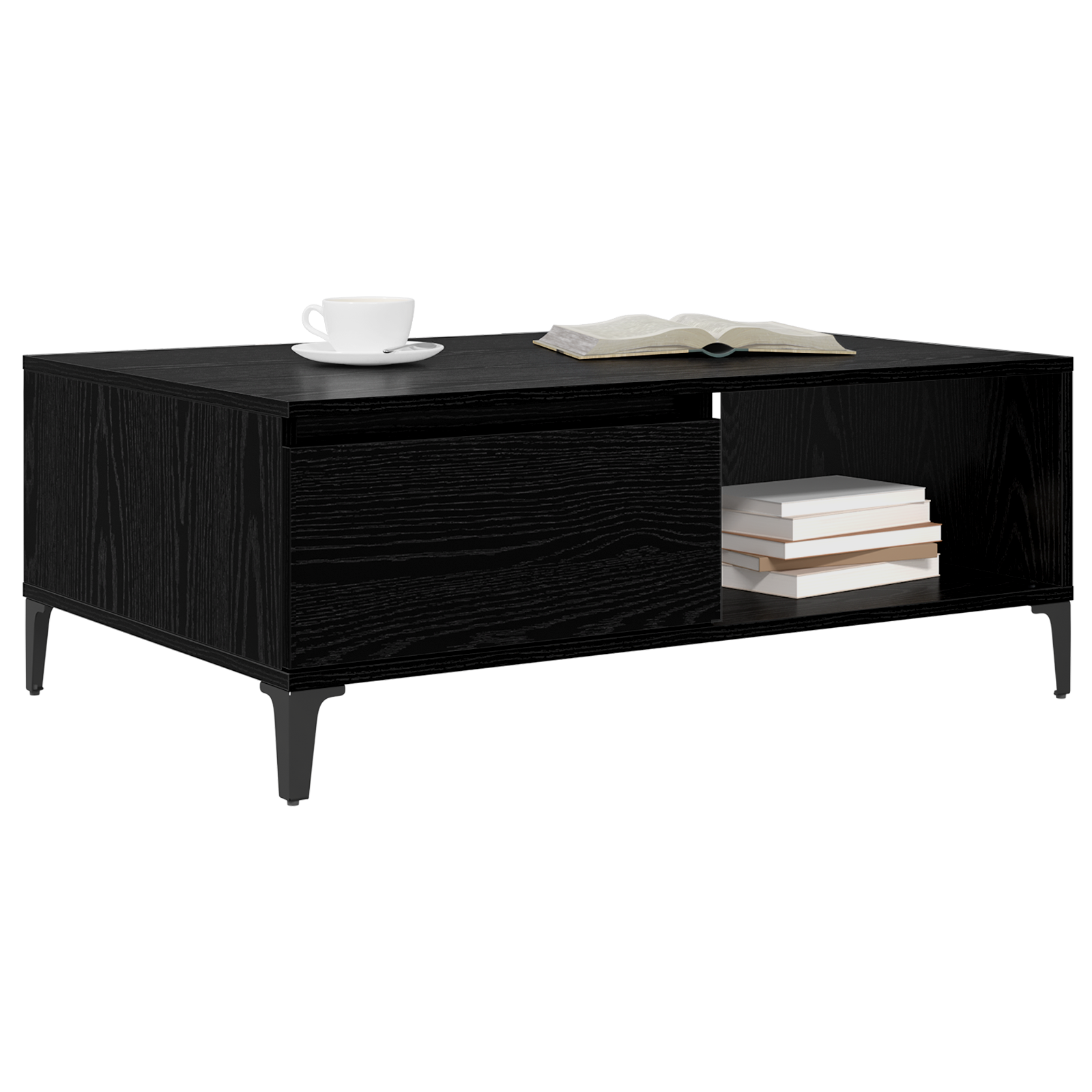vidaXL Salontafel met plank met opslag met de deur Zwart eiken 90 x 60 x 35 cm Bewerkt hout