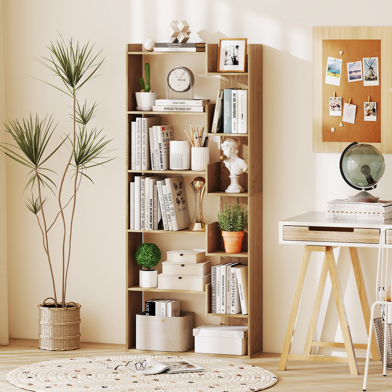 Costway 6-laags Boekenrek Houten rek Staand rek Decoratief Opbergrek 69 x 22 x 163 cm