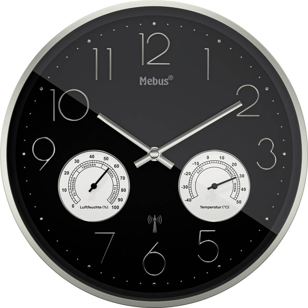 Mebus 12988 Wandklok Zendergestuurd 30 cm x 30 cm x 30 cm x 4.5 cm Zilver