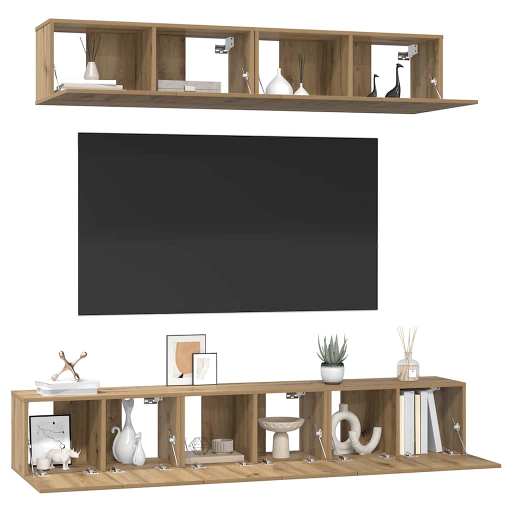 vidaXL TV-kast set met plank Wandgemonteerd met opslag met de deur 5 pcs artisanaal eikenkleurig