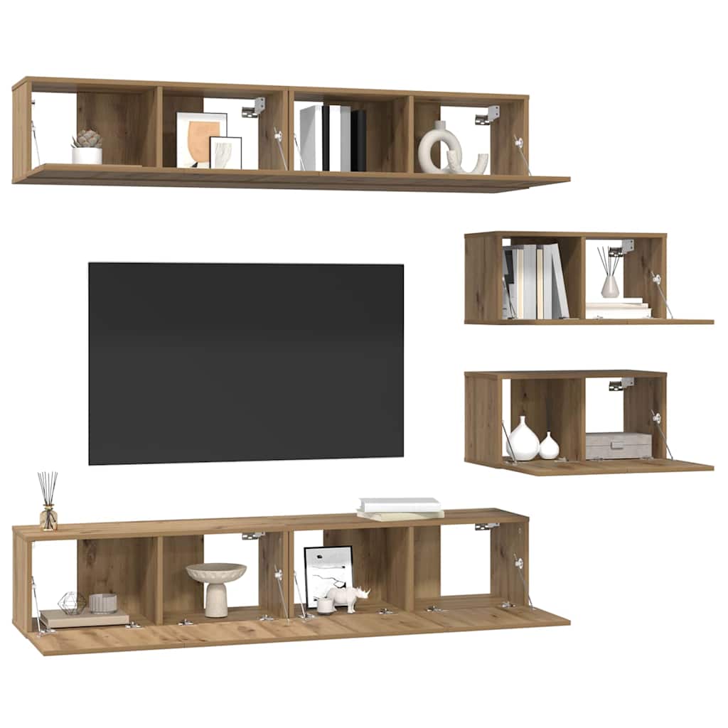 vidaXL TV-kast set met plank Wandgemonteerd Anders met opslag met de deur 6 pcs artisanaal eikenkleurig