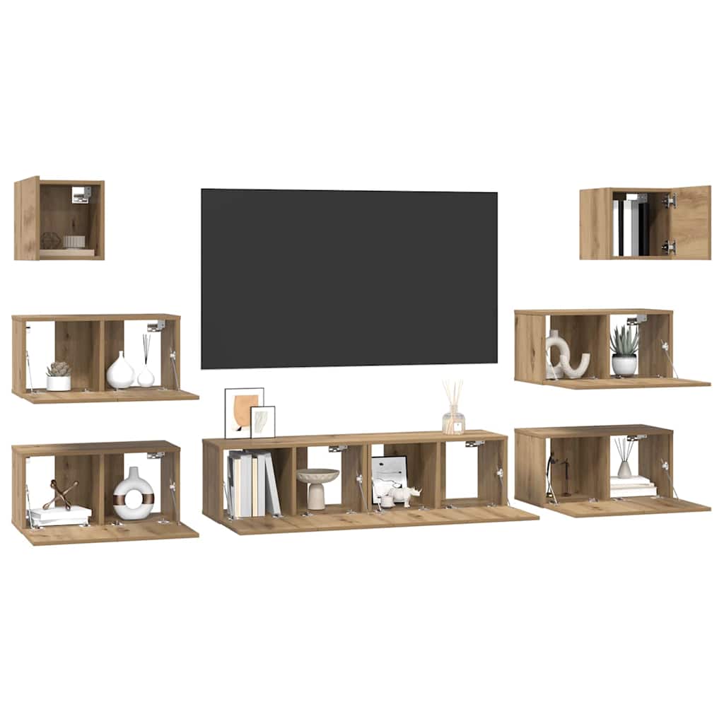 vidaXL Tv-meubelset 8 pcs artisanaal eikenkleurig 60 x 30 x 30 cm