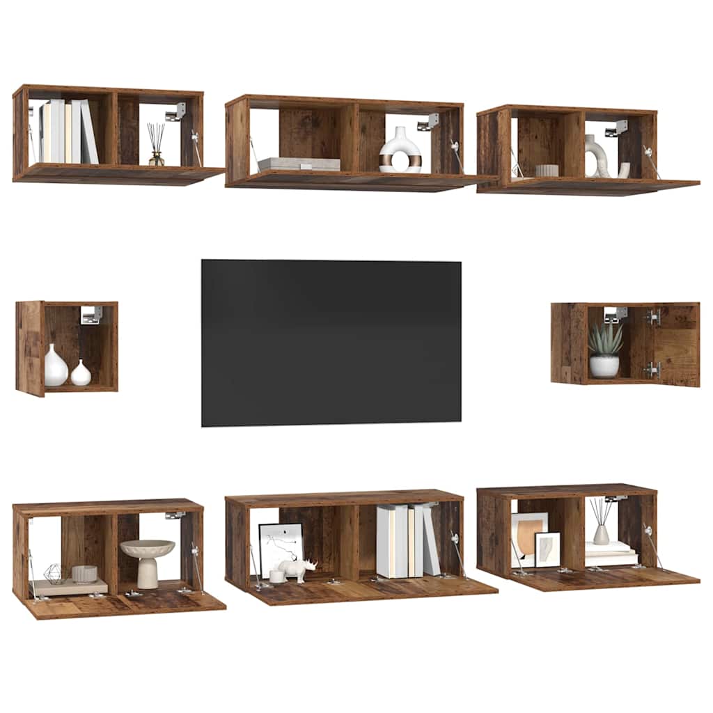 vidaXL TV-kast set met plank 8 pcs Oud hout Medium 30.5 x 30 x 30 cm