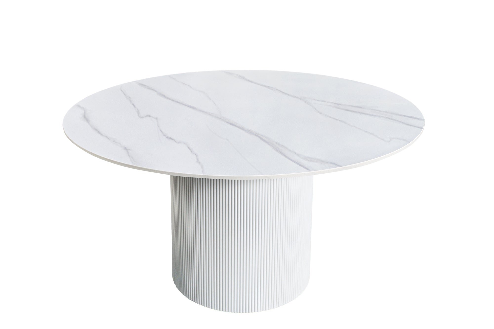 Invicta Interior Eettafel UNIQUE 120cm rond wit frame keramisch wit marmeren blad - 46383
