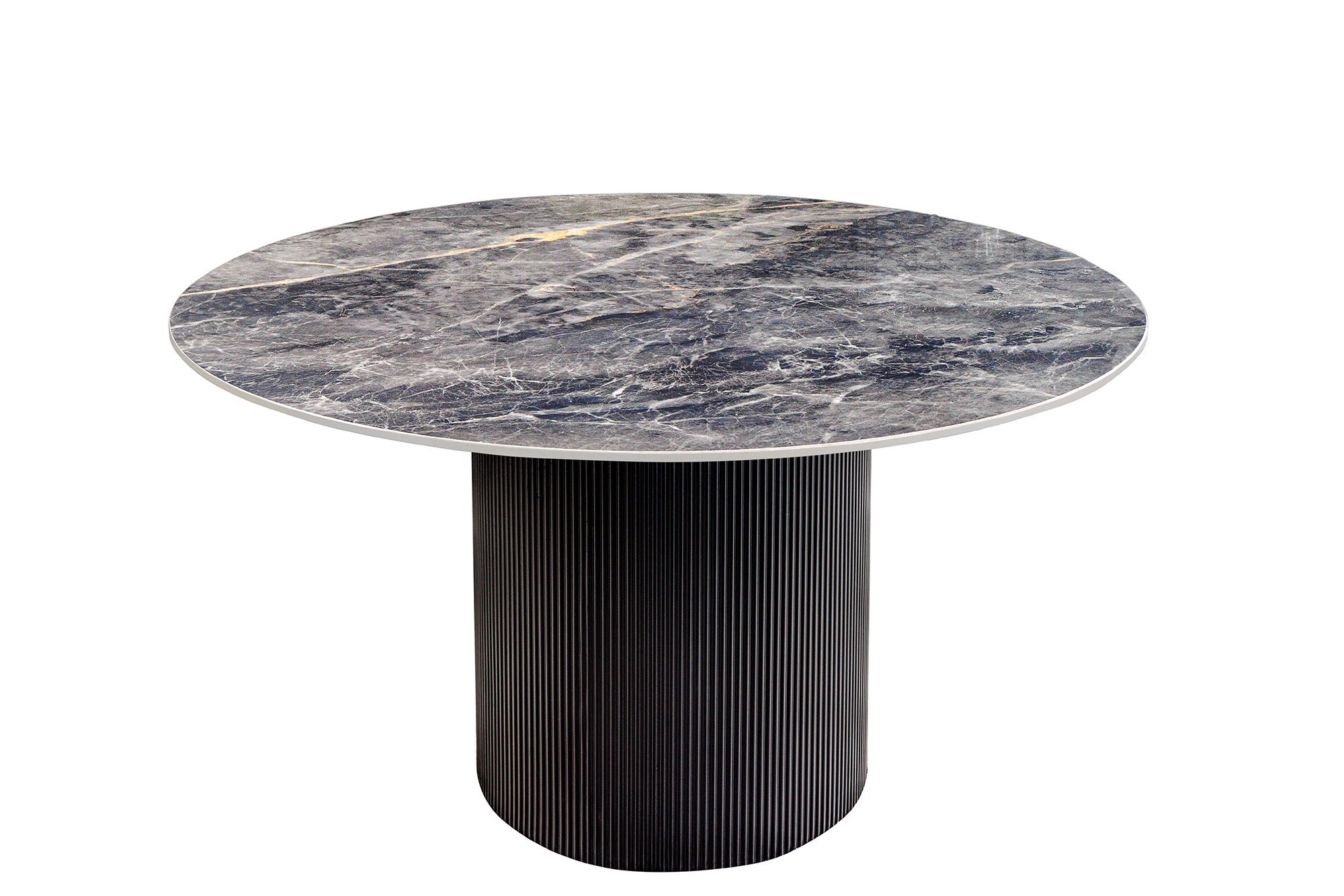 Invicta Interior Eettafel UNIQUE 120cm rond donker frame keramisch grijs marmeren blad - 46382