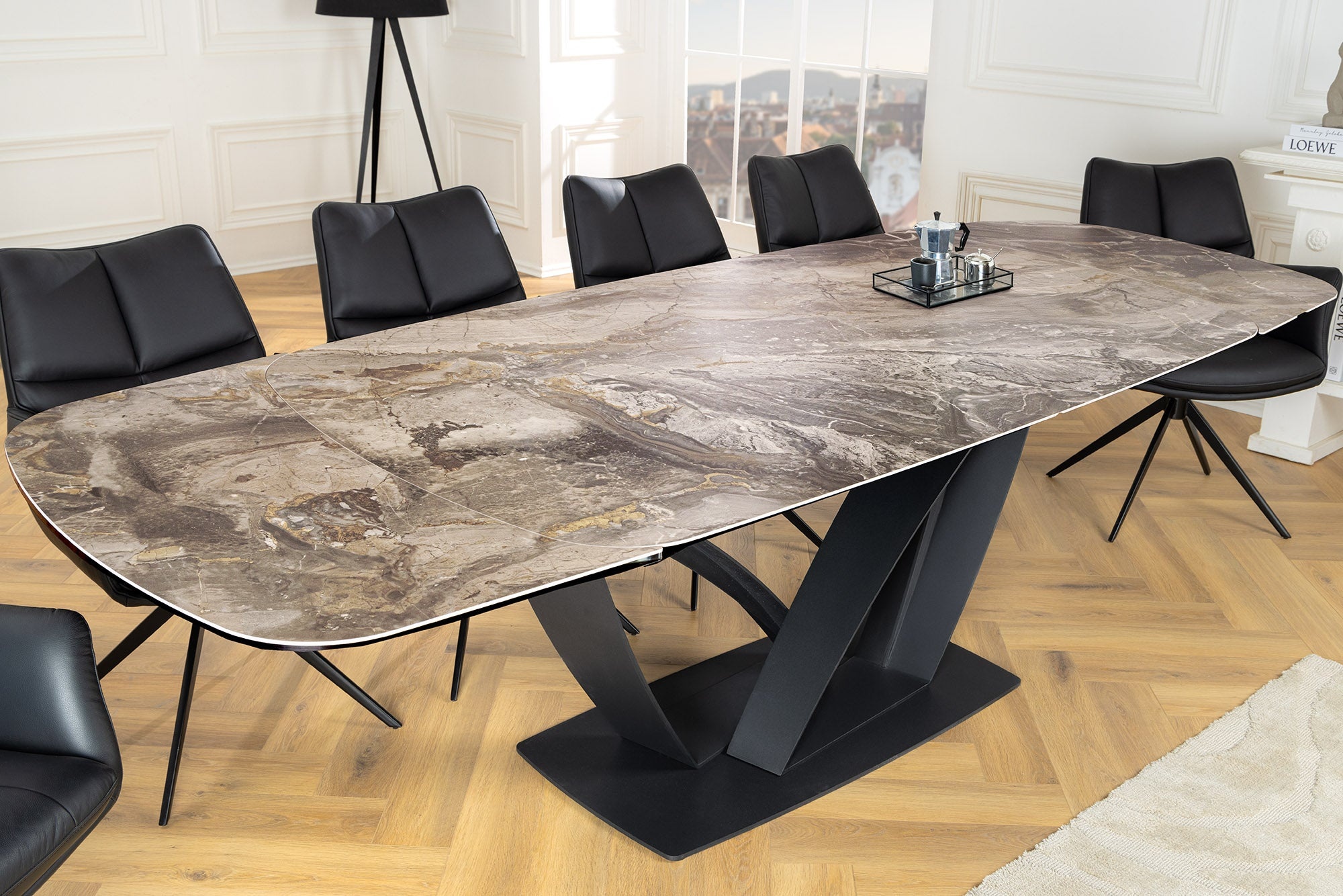 Invicta Interior Eettafel PAPILLON 180-220-260cm marmerlook taupe keramiek gehard glas - 45178