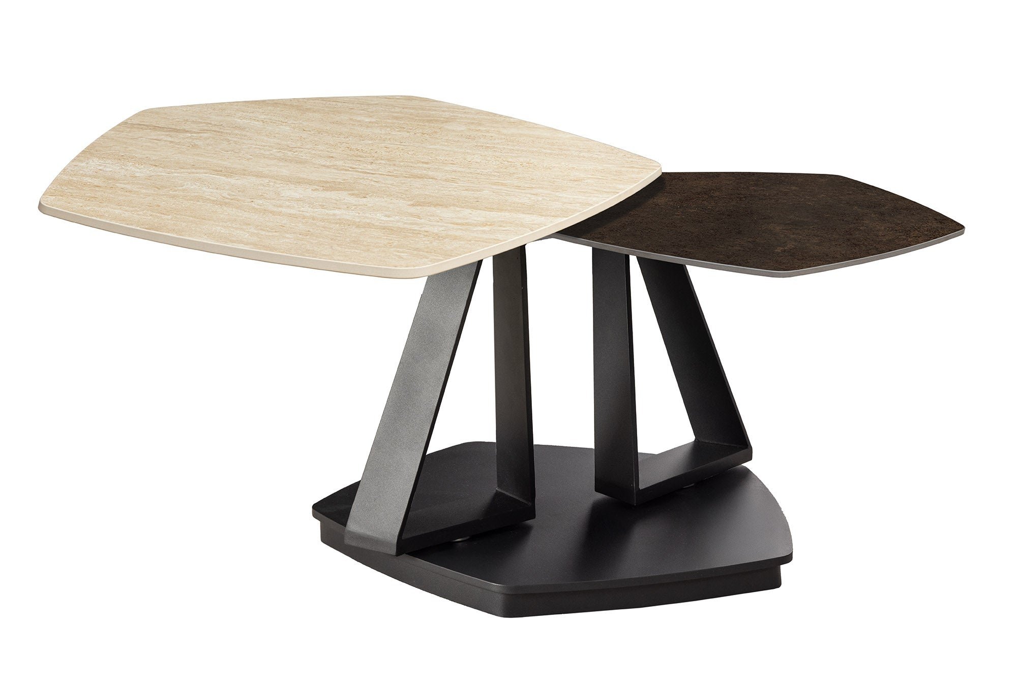 Invicta Interior Salontafel MOVEMENT 80-130cm draaibaar keramisch blad natuurlijke travertijn en roestlook - 46421