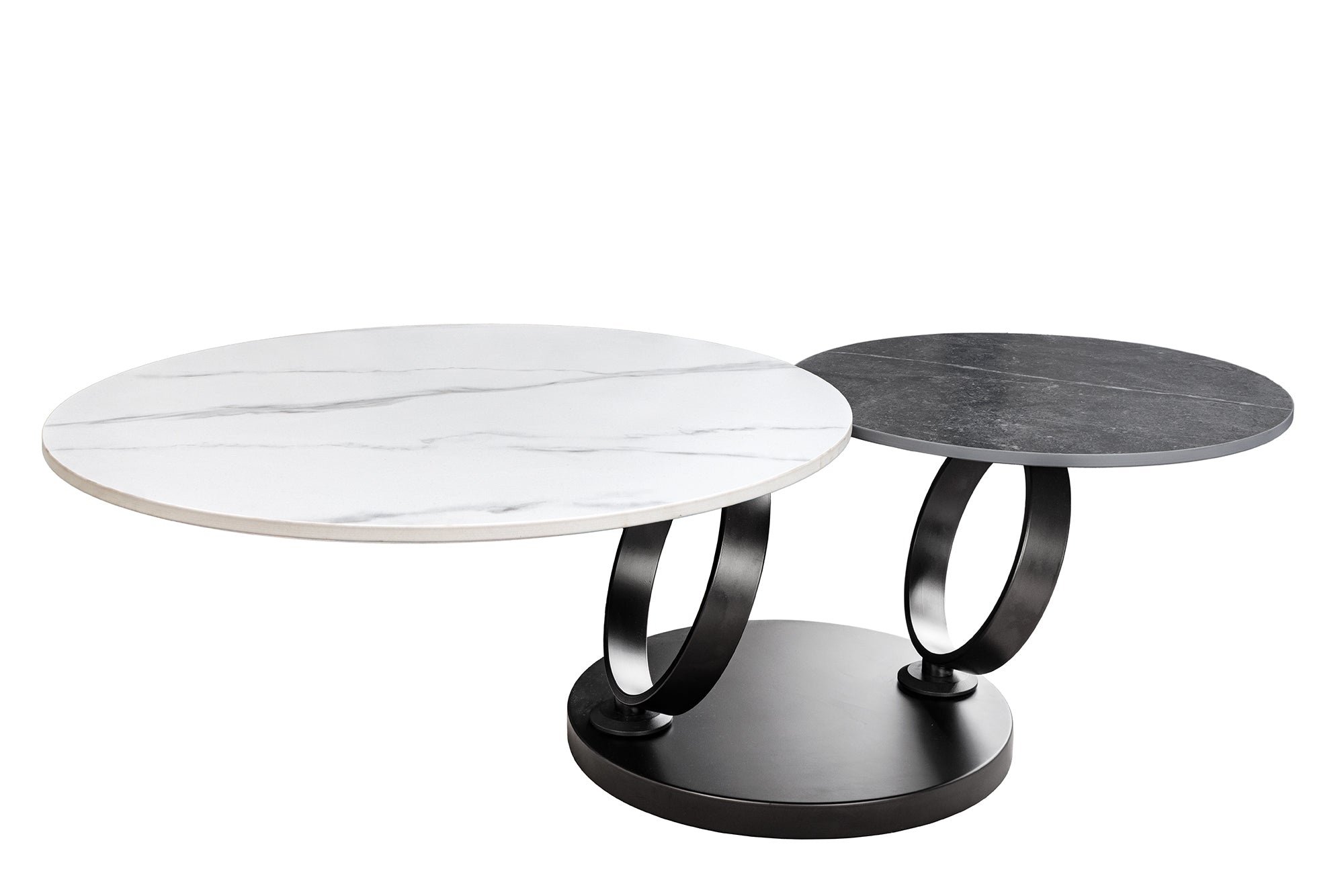 Invicta Interior Salontafel DANCING RINGS 80-135cm draaibaar keramisch blad wit en antraciet marmerlook - 46317