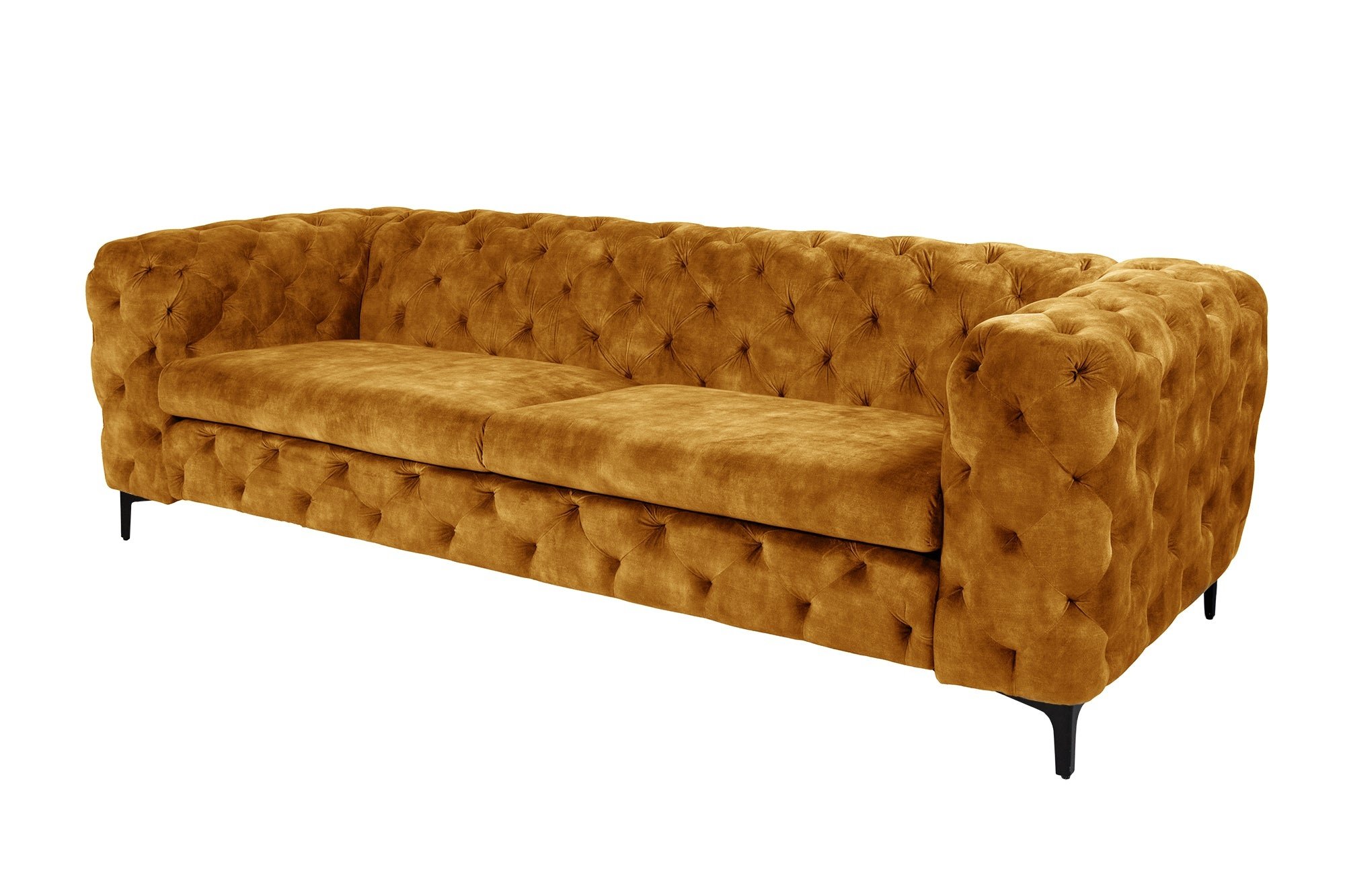 Invicta Interior Bank MODERN BAROCK 240cm 3-zits fluweel mosterdgeel in chesterfield stijl - 44392