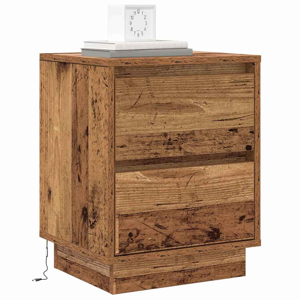 vidaXL Nachtkastje met LED-lampen - Vintage Hout 39x34.5x50 cm
