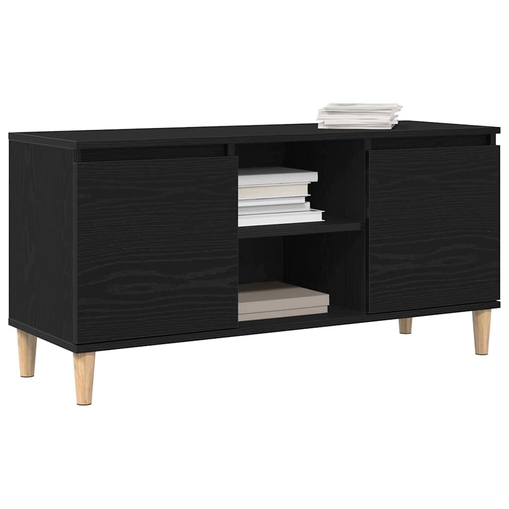 vidaXL Tv-meubel met houten poot 102x35x50 cm zwart eikenkleurig