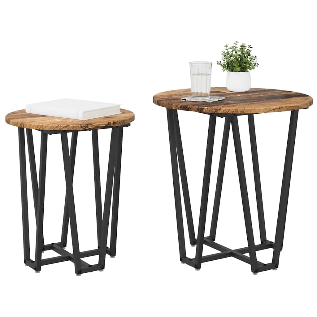 vidaXL Bijzettafel Set - 2 Stuks, Houtlook, Metalen Basis