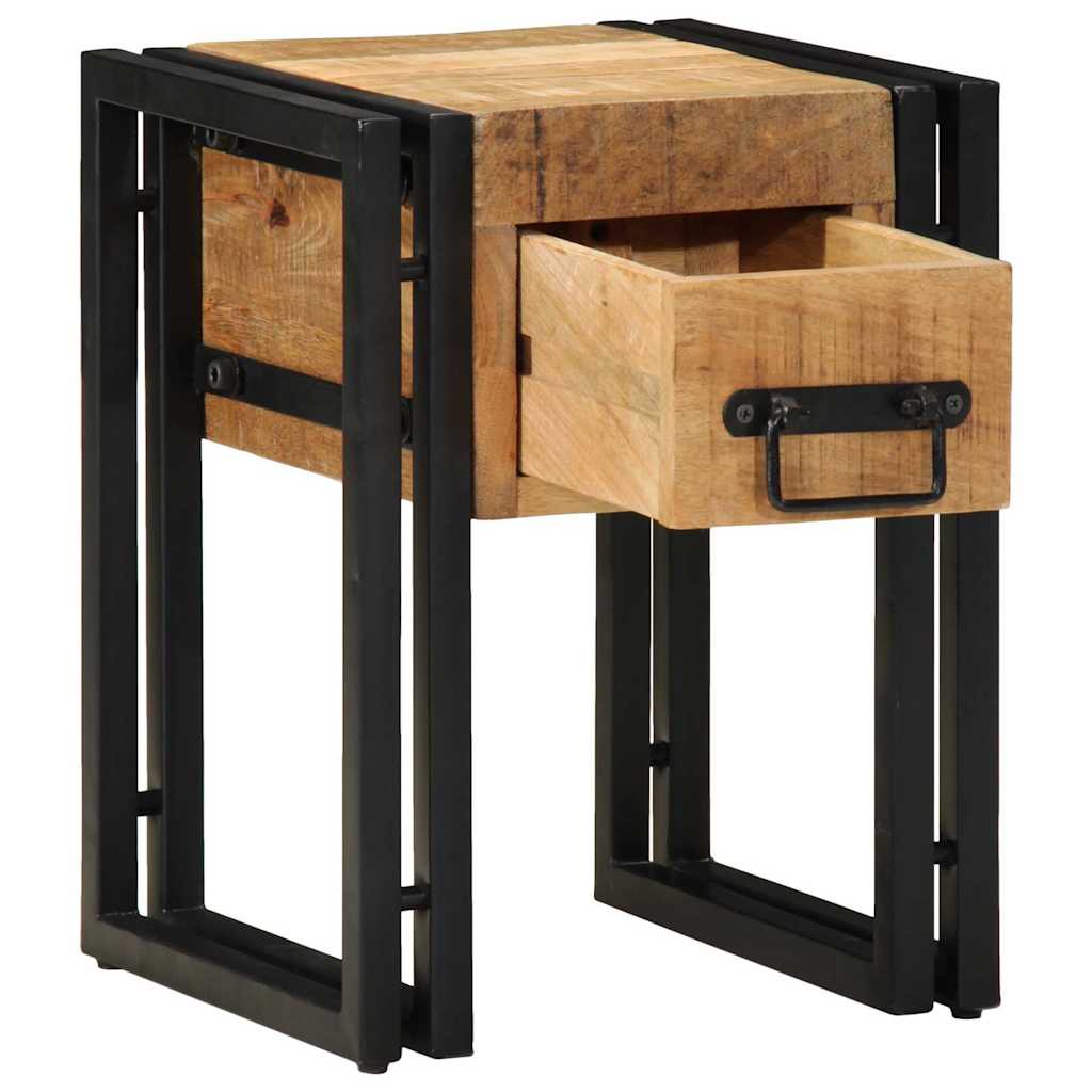 vidaXL Bijzettafel met lade 30x30x40 cm massief mangohout zwart