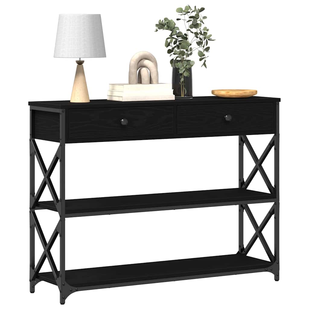 vidaXL Wandtafel 100x28x75 cm bewerkt hout en staal zwart eikenkleurig