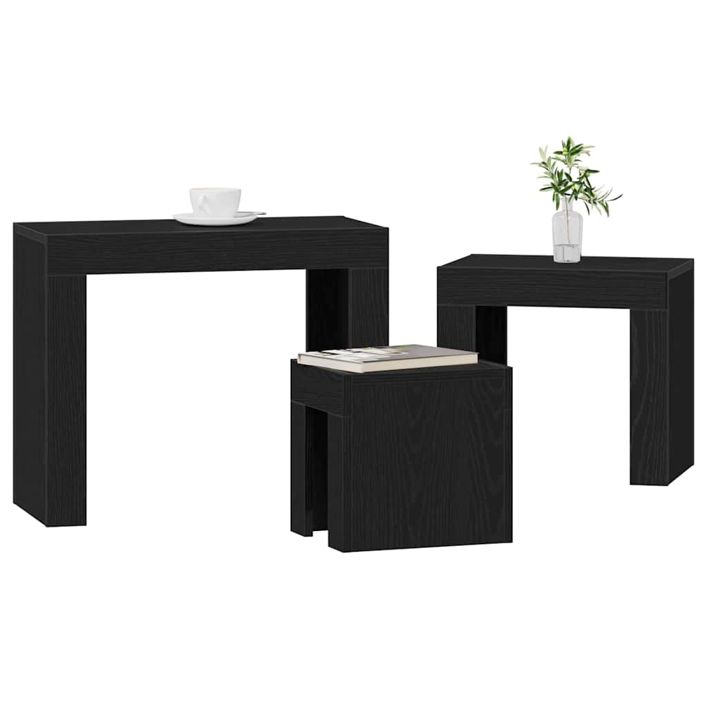 vidaXL Stapel Koffietafels 3 st Zwart Eikenhout