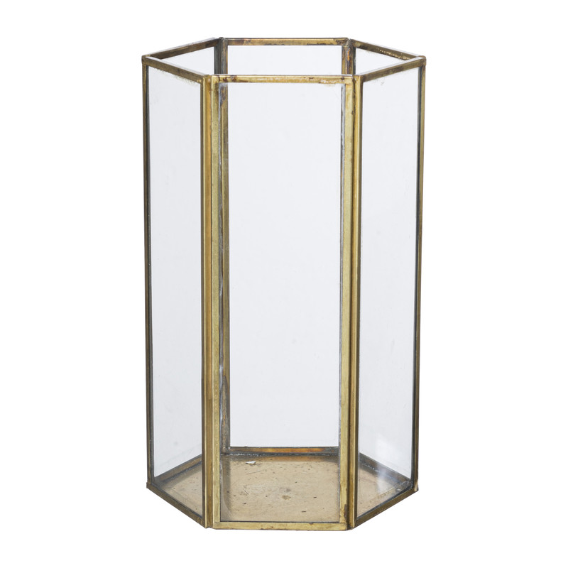 Xenos Glazen waxinelichthouder - goudkleurig - 20 cm