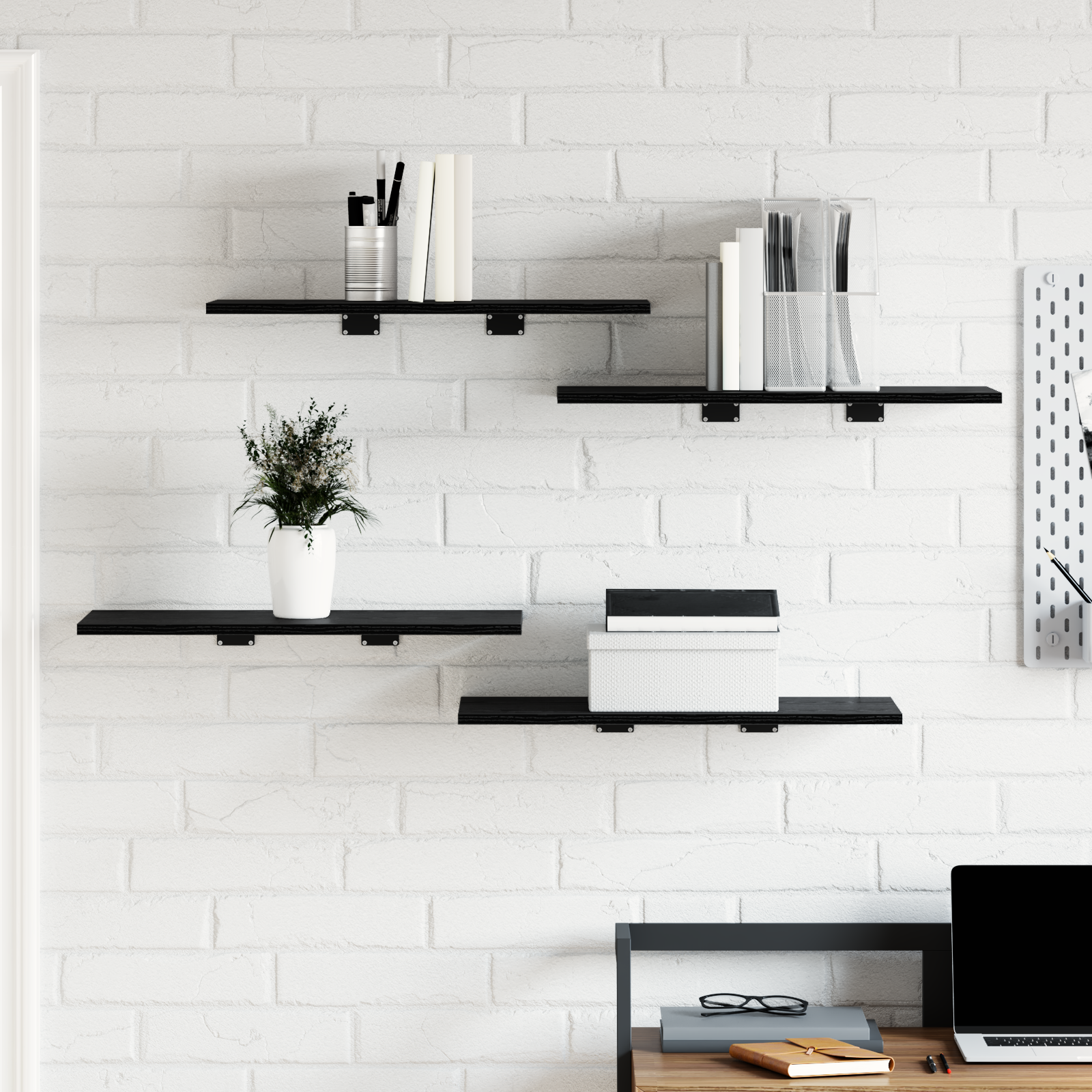 vidaXL Planken - Set van 4 in Zwart Eiken, 60x30x1,5 cm, van samengesteld hout