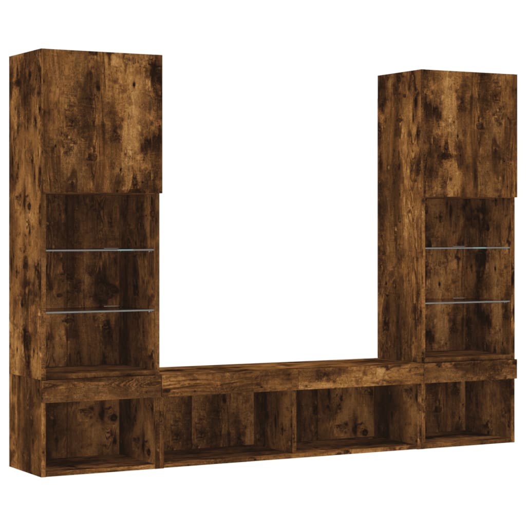 vidaXL 5-delige tv-wandmeubelset met LED bewerkt hout gerookt eiken