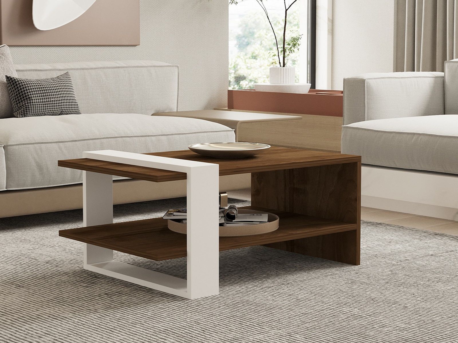 Mobistoxx Salontafel GAYA 80 cm walnoot/wit