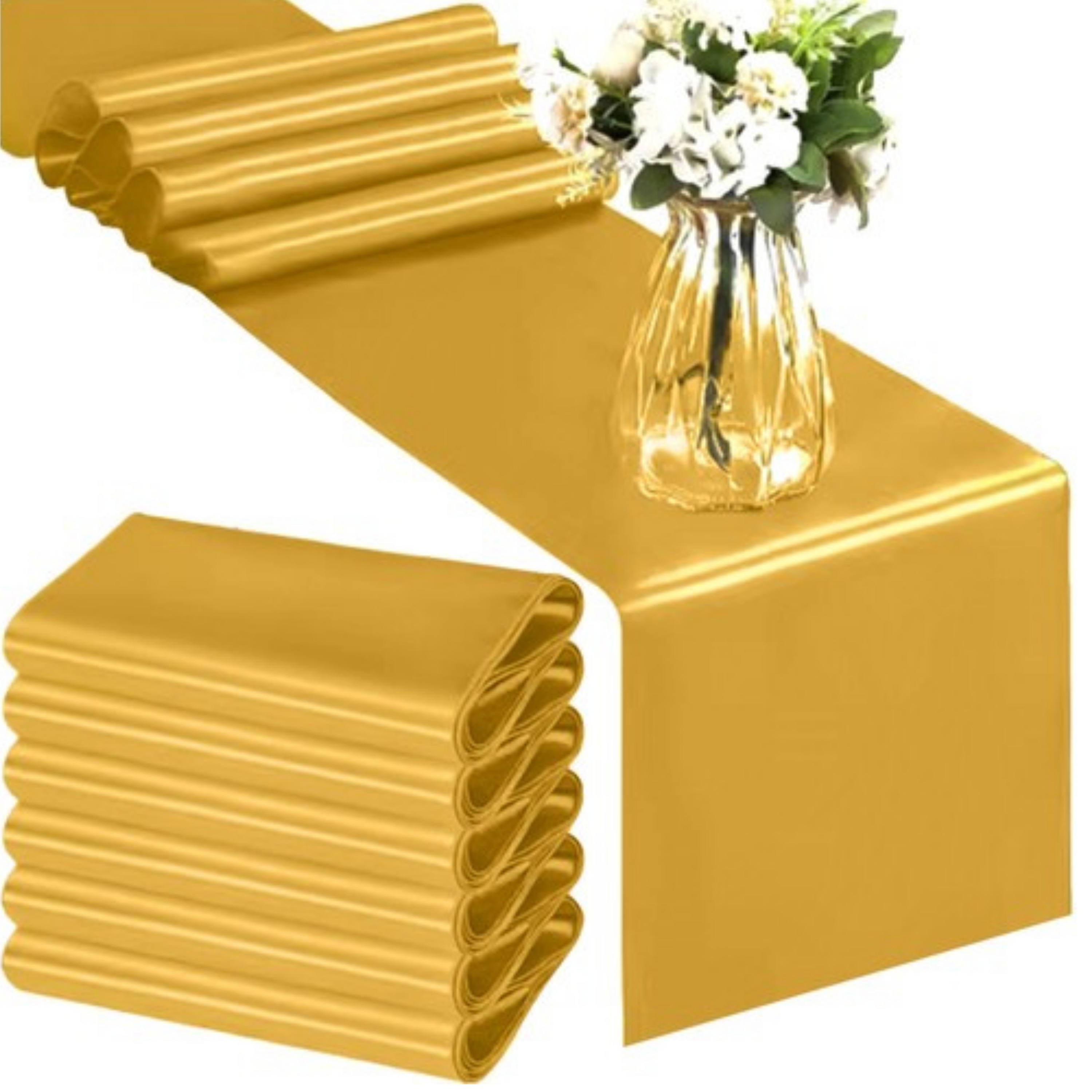 Ruhhy feest tafelloper - goud - satijn - 9 lang - glanzend - luxe uitstraling -