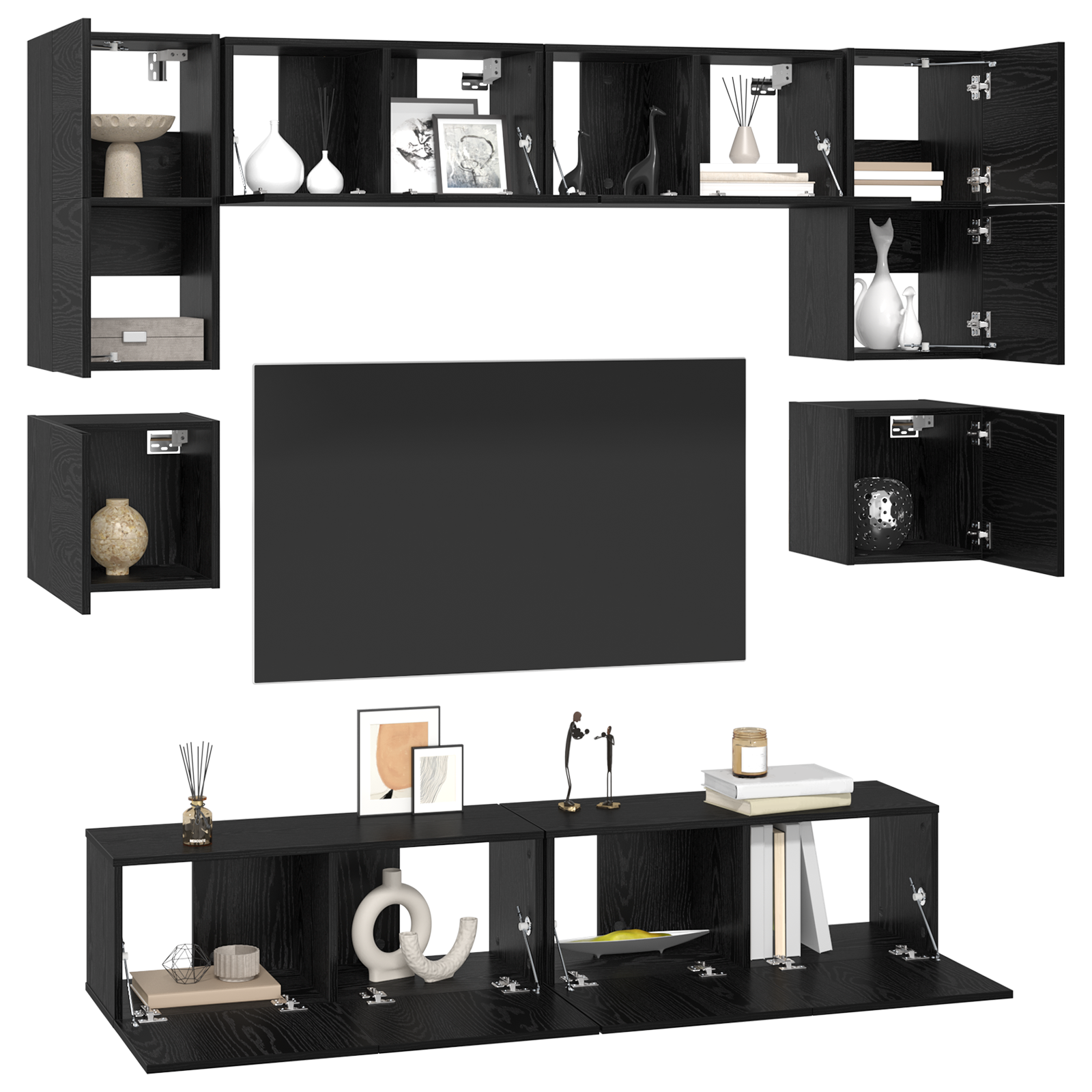 vidaXL Tv-meubelset 8 pcs Zwart eiken 80 x 30 x 30 cm Bewerkt hout