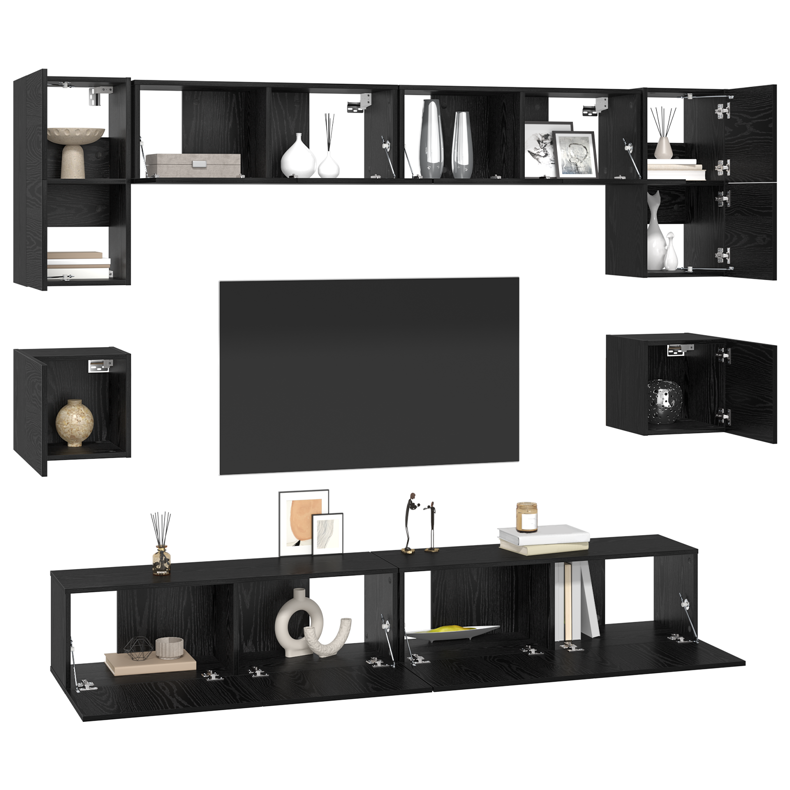 vidaXL Tv-meubelset 8 pcs Zwart eiken 100 x 30 x 30 cm Bewerkt hout