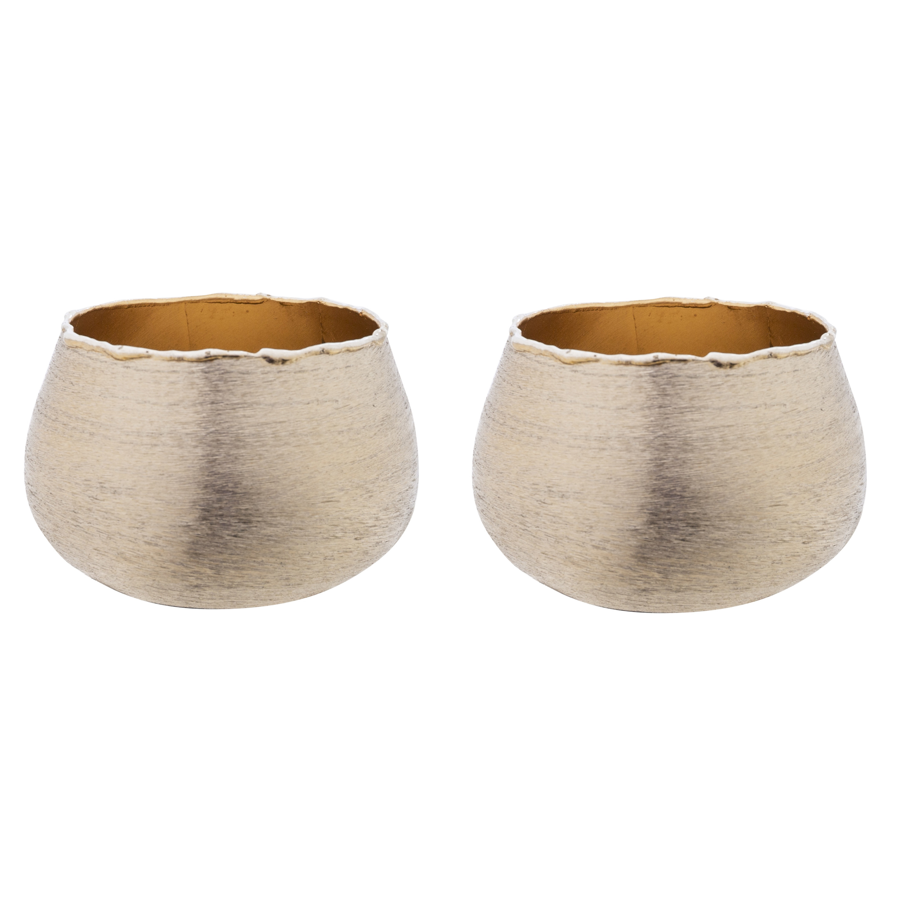 Cosy @ Home Set van 2x stuks theelichthouder / waxinelichthouder geborsteld aluminium goud 10 x 6,5 cm -