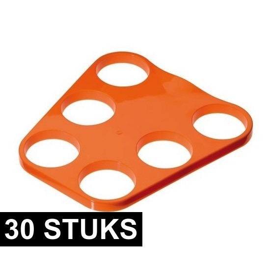 Merkloos Dienblad/bekerhouder voor 6 bierglazen - 30x - oranje - kunststof -