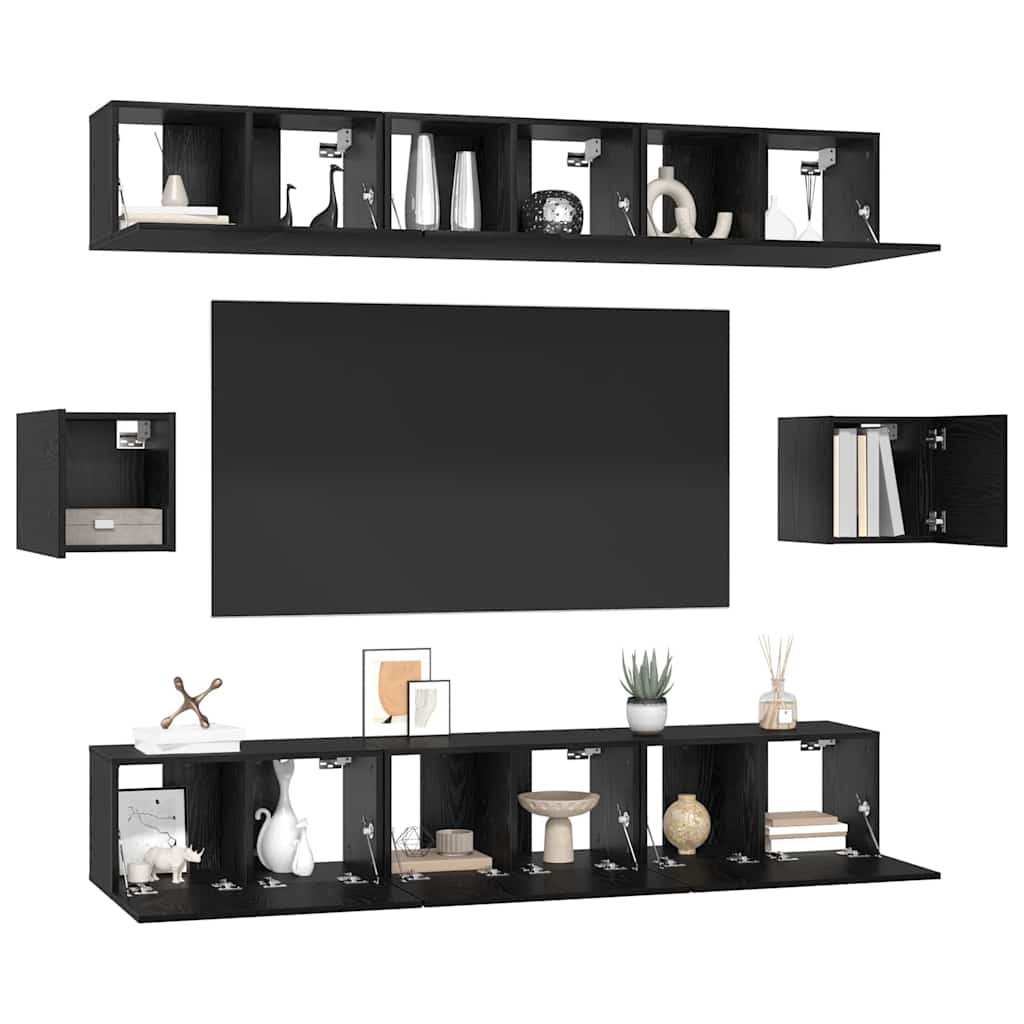 vidaXL Tv-meubelset 8 pcs Zwart eiken 60 x 30 x 30 cm Bewerkt hout
