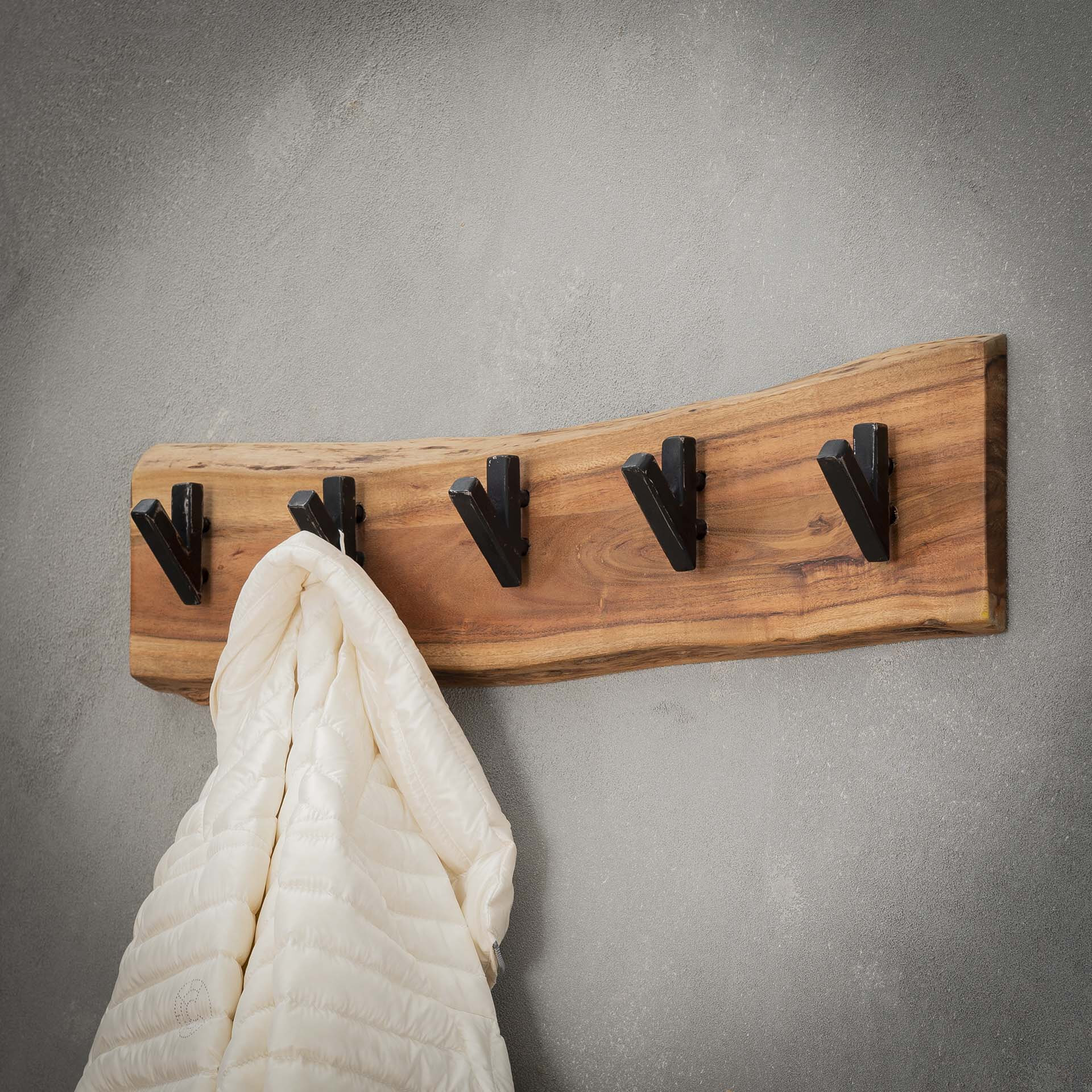 LifestyleFurn Kapstok Warren 60cm, met 5 haken - Massief acacia naturel