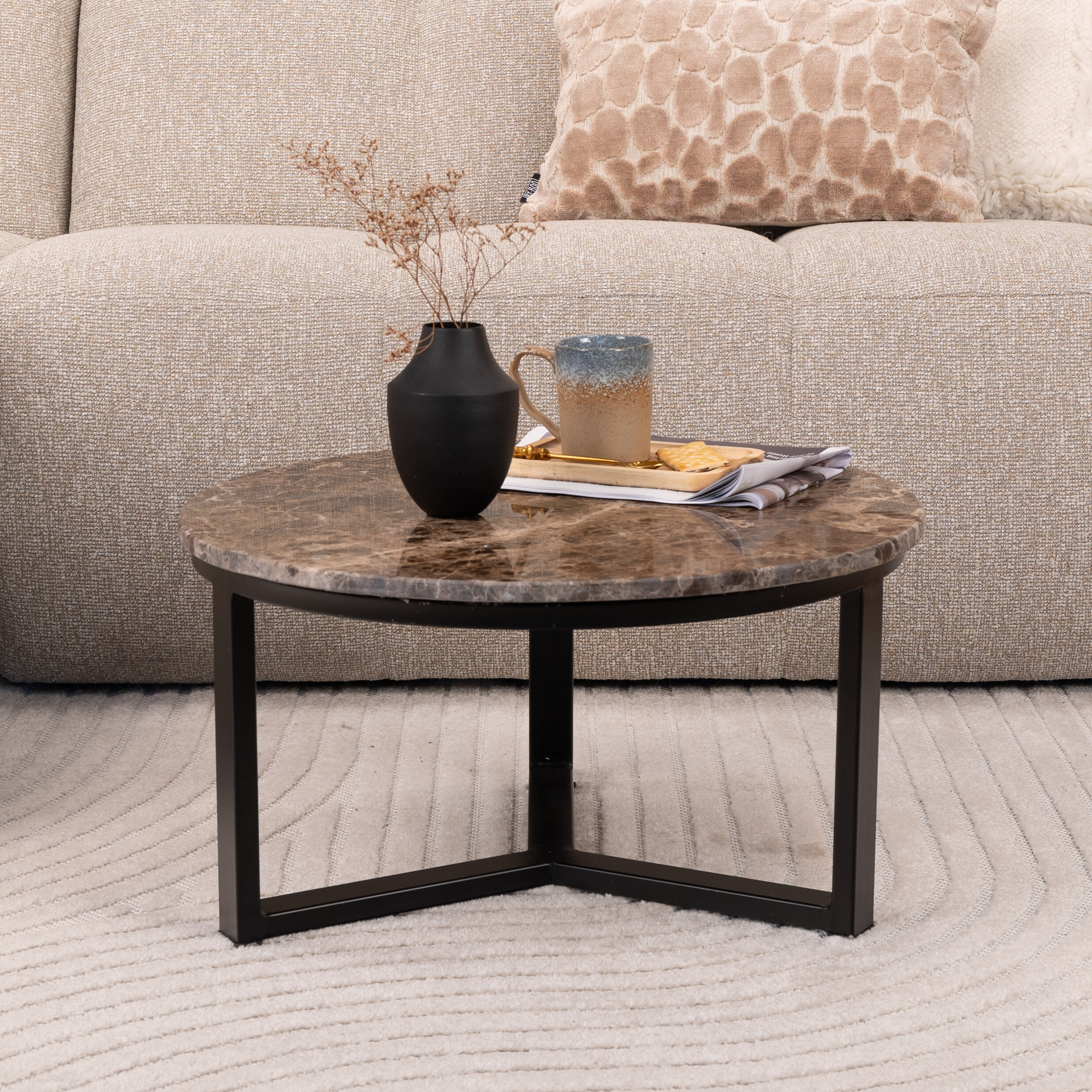 Livingfurn Ronde Salontafel Senna Marmer, 60cm - Bruin