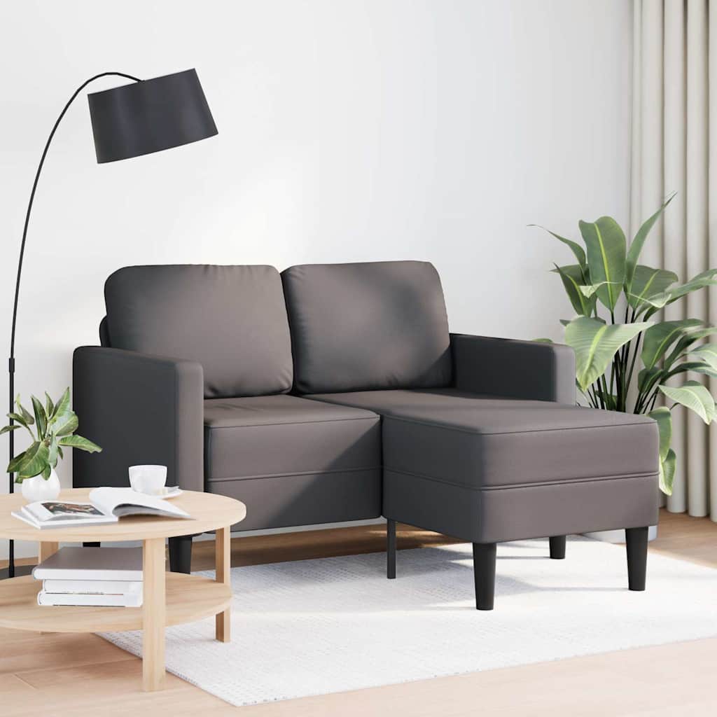 vidaXL 2-zitsbank met chaise longue, L-vormig, grijs, 125 cm, kunstleer