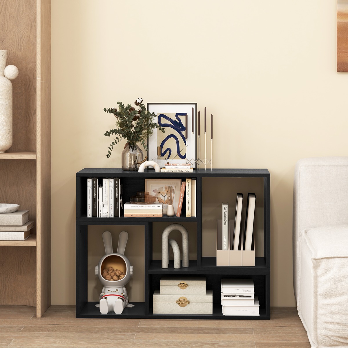Costway 2-Delig TV-Kast Vrije Combinatie Televisietafel voor TV's tot 152 cm Televisiekast met Open Planken Multifunctioneel TV-Rek Lowboard