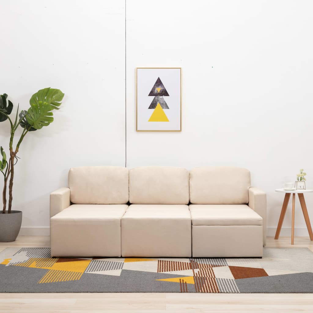 vidaXL Slaapbank driezits modulair stof crème