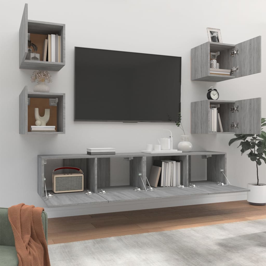 vidaXL 6-delige Tv-meubelset bewerkt hout grijs sonoma eikenkleurig