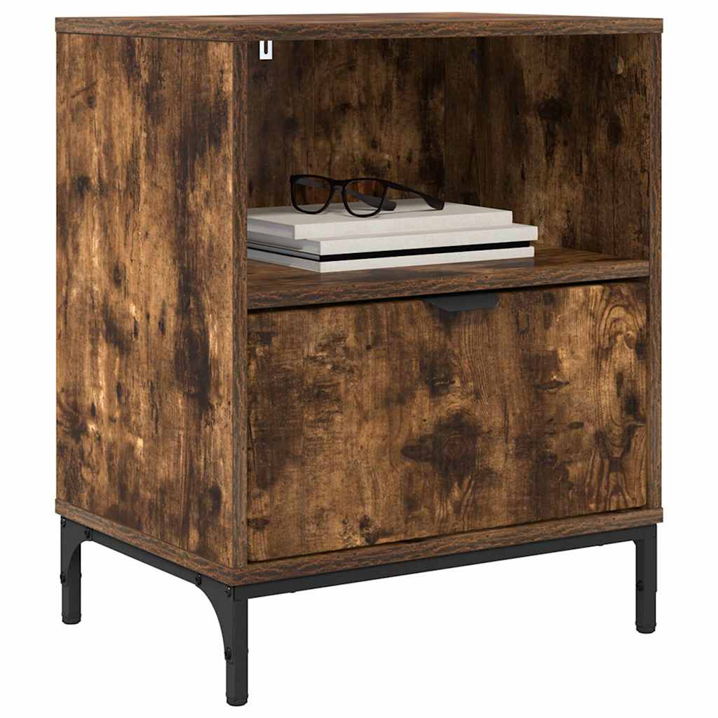 vidaXL Nachtkastje met lade Gerookt eiken 49 x 36 x 61 cm Bewerkt hout