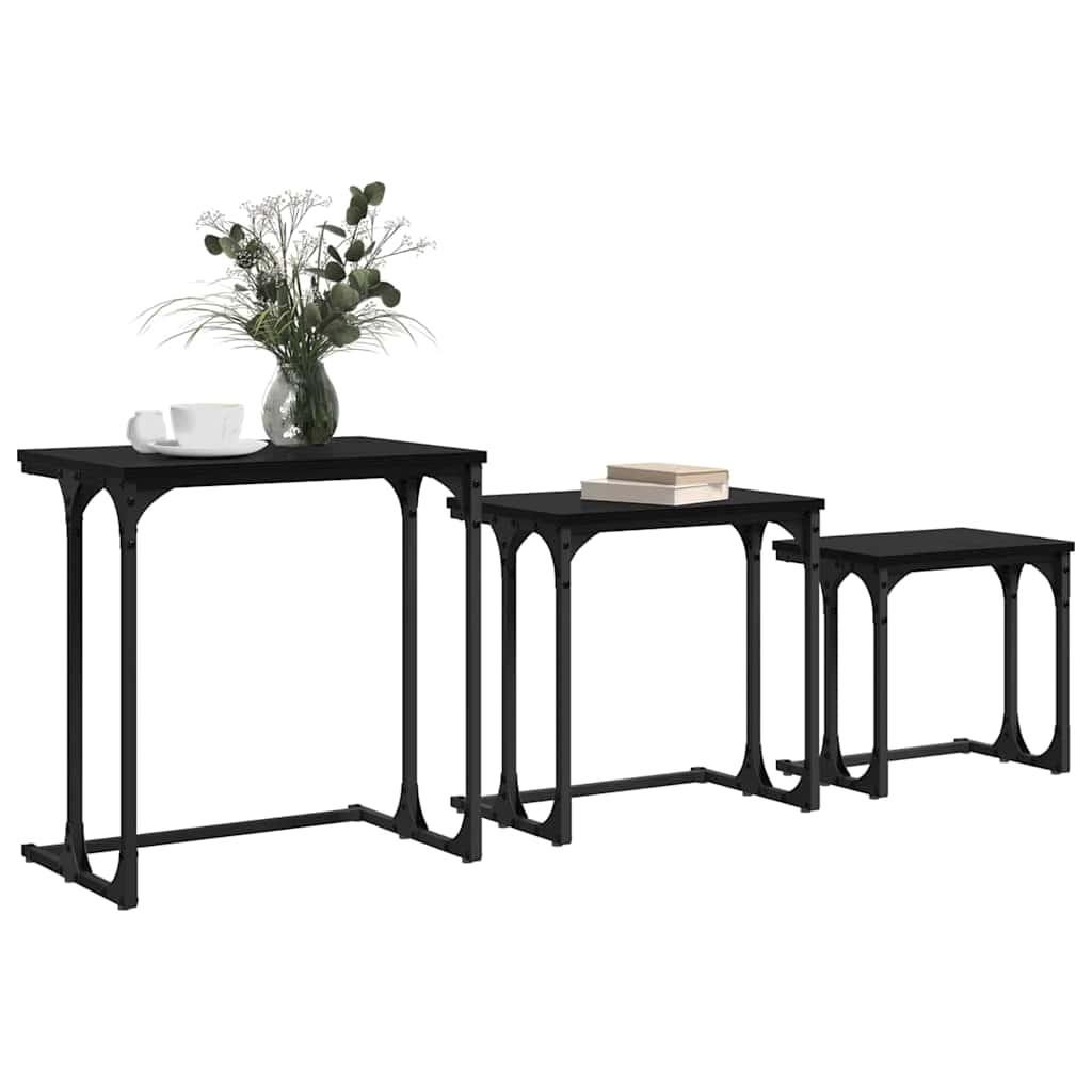 vidaXL Nesting Koffietafel 3 pcs Zwart eiken 50.5 x 35 x 53 cm