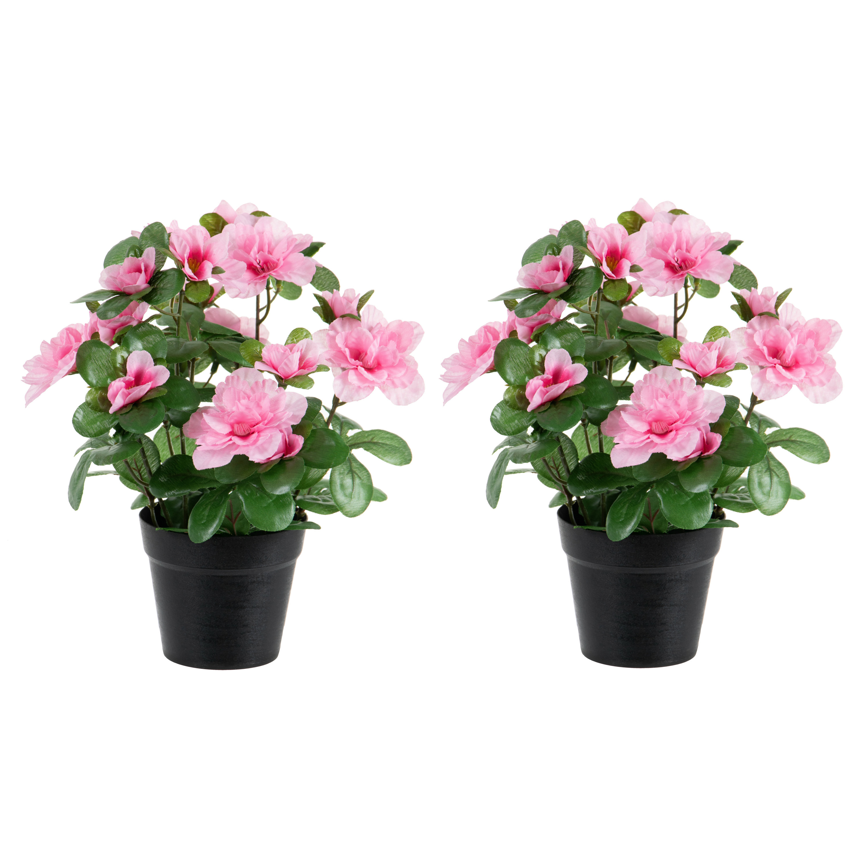Louis Maes Azalea Kunstbloemen - 2x - in pot - roze - H25 cm -