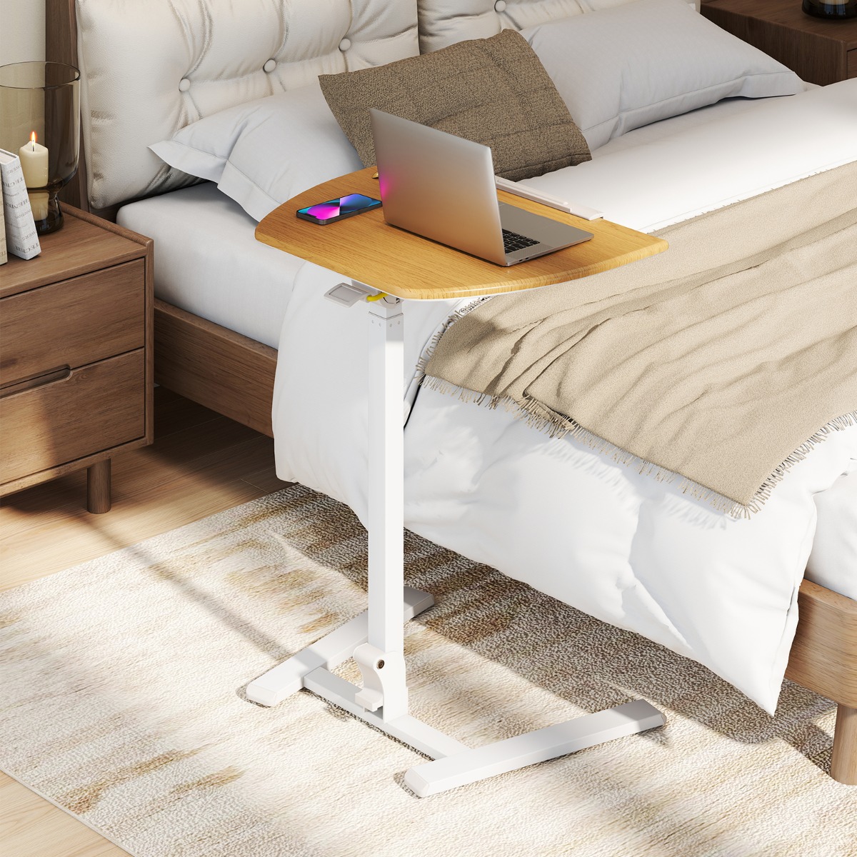 Costway Höhenverstelbare Bijzettafel met 90° Kantelbare Tafelblad & Wielen Zit-sta tafel Opvouwbare Statafel